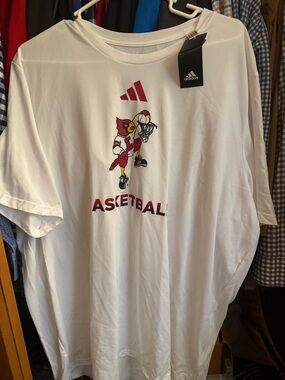 adidas White Men’s Basketball T-Shirt with Red Cardinal Graphic